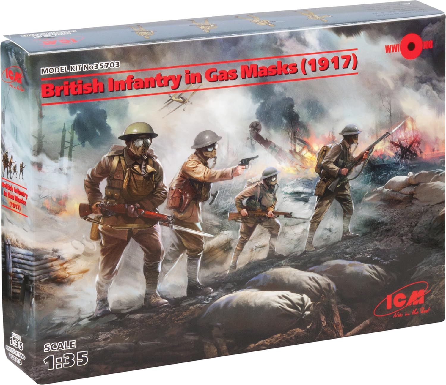 ICM - 1:35 – British Infantry in The Gas Masks (1917) 4 Figs, ICM35703