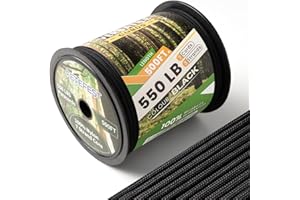 FETEFEST Paracord 550 on Spool Black, 500FT Bulk Mil-Spec, 100% Nylon Rope in Survival Gear and Equipment, Heavy Duty Rope for Bracelet, Leashes, Lanyards and Camping (Black, 500FT. Wound ON Spool)