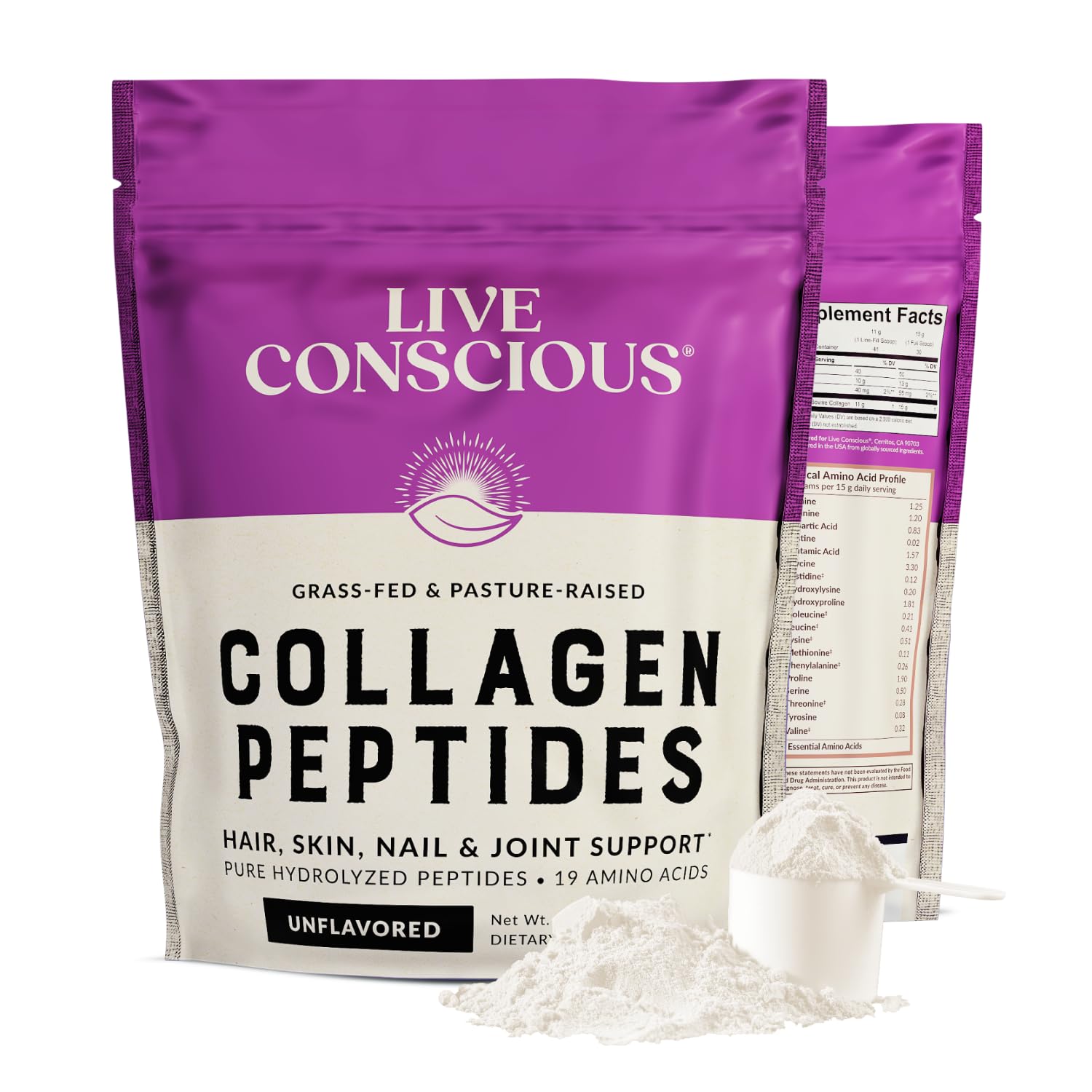 Collagen Peptides Powder - Naturally-Sourced Hydrolyzed Collagen Powder - Hair, Skin, Nail, and Joint Support - Type I & III Grass-Fed Collagen Supplements for Women and Men - 41 Servings - 16oz