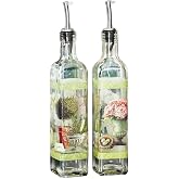 CEDAR HOME Olive Oil Bottle Set Glass Dispenser Vinegar Cruet 17oz. with Stainless Steel Leak Proof Pourer Spout for Cooking or Salad Dressing, 2 Pack, Green