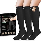 AuQty Medical Compression Socks 15-30 mmHg for Men Women (3 Pairs)