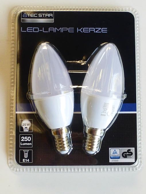 TEC STAR 2 x LED-LAMPE Kerze Kerzenbirne Birne Kerzenleuchte 25 W Leuchtkraft bei 3,5 W Leistung E14 Warmweiß