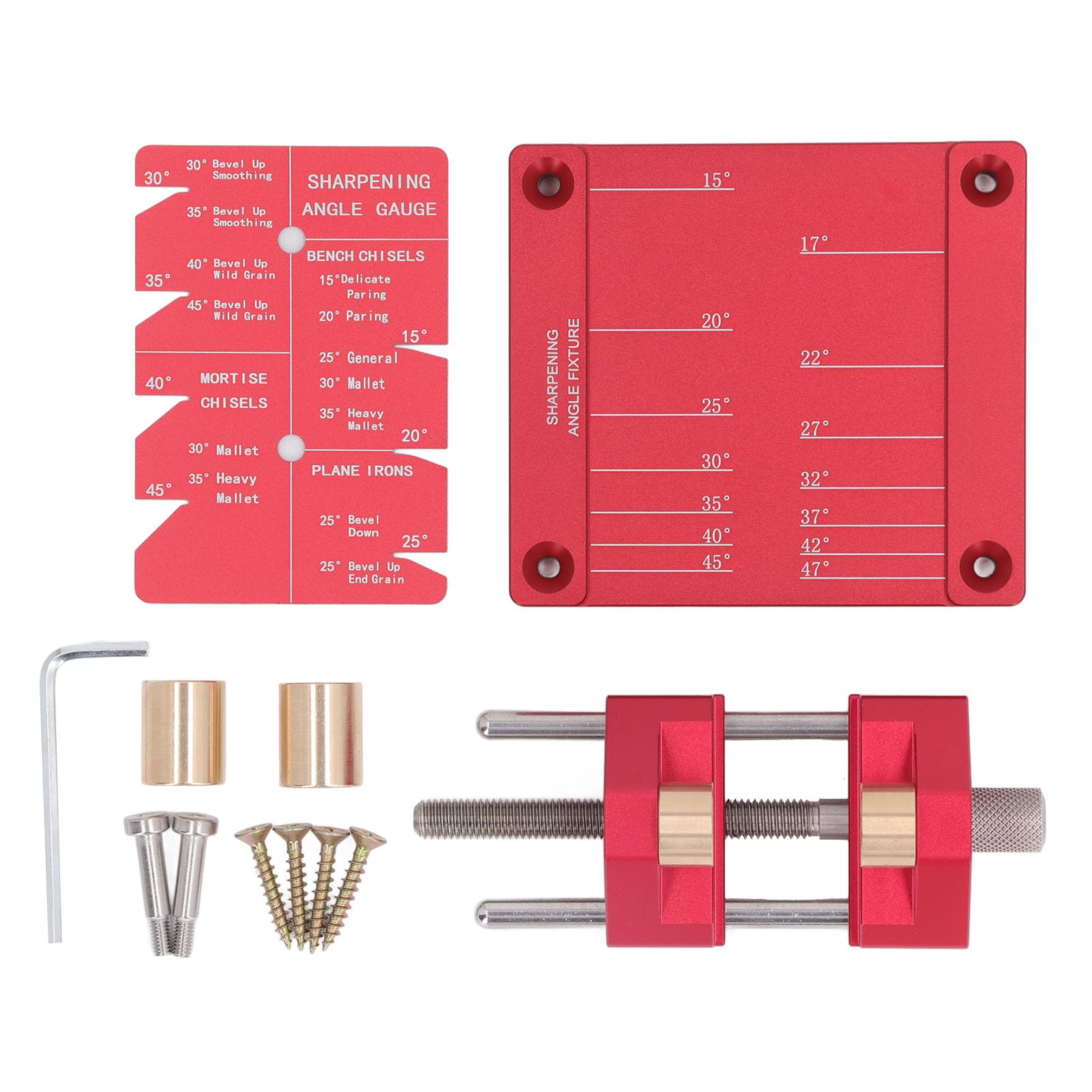 Jectse Chisel Sharpening Kit, 5/32 to 3 Inch Woodworking Chisel Planes Honing Guide System, Aluminium Alloy Angle Fixture, Red