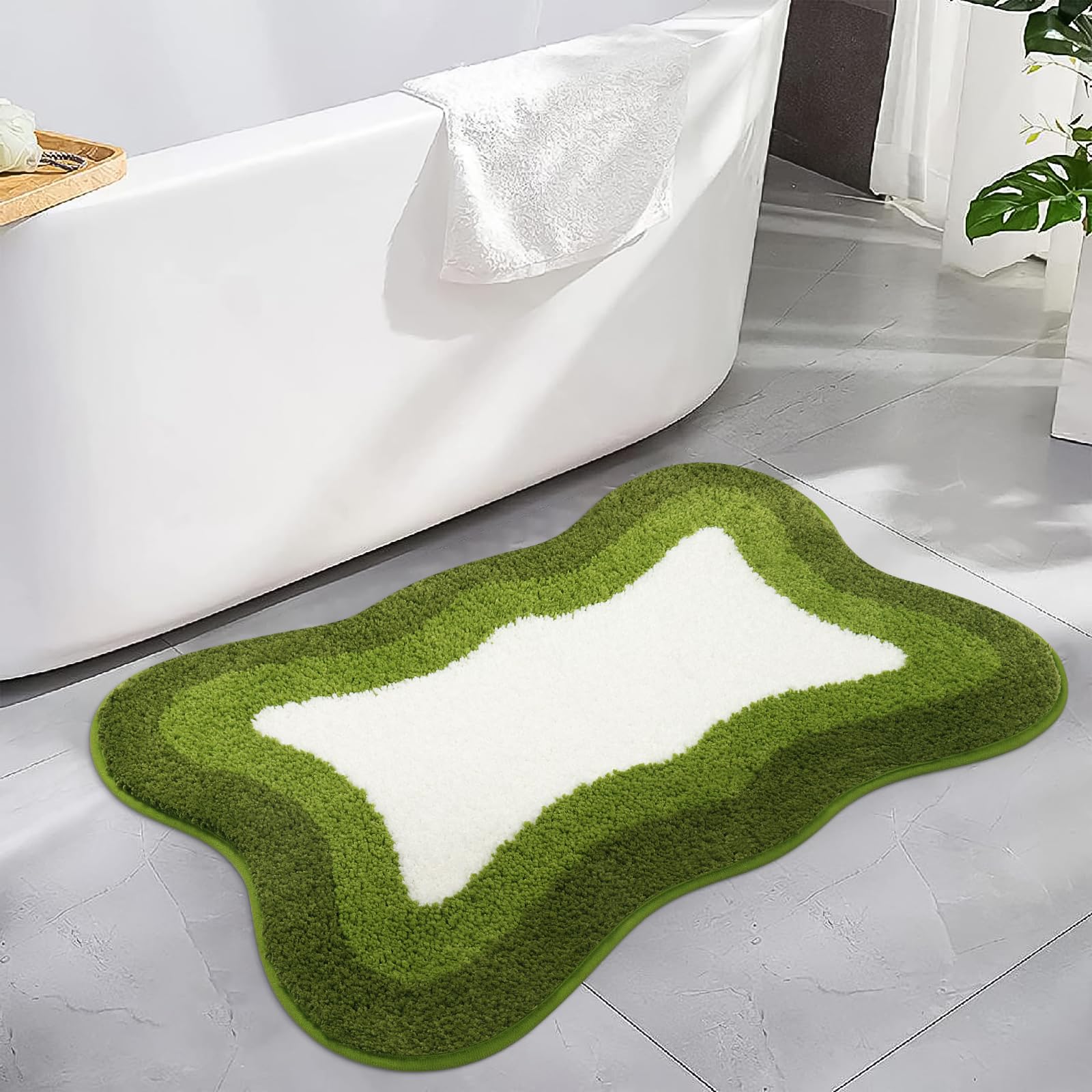 Photo 1 of *GRAY*HAOCOO Bath Mats for Bathroom Non Slip, 18x25 inch Green Gradient Irregular Shape Cute Bath Mat, Microfiber Washable Absorbent Carpet Floor Mats for Bathroom Indoor Door Mat Sink Tub Shower