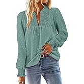 BETTE BOUTIK Women Boho Long Sleeve Shirts Dressy Casual V Neck Fall Fashion Tops Swiss Dot Flowy Blouses