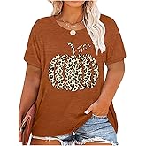 Plus Size Fall Pumpkin Tshirt Women Halloween Thanksgiving T-Shirt Casual Short Sleeve Tops Floral Pumpkin Shirt