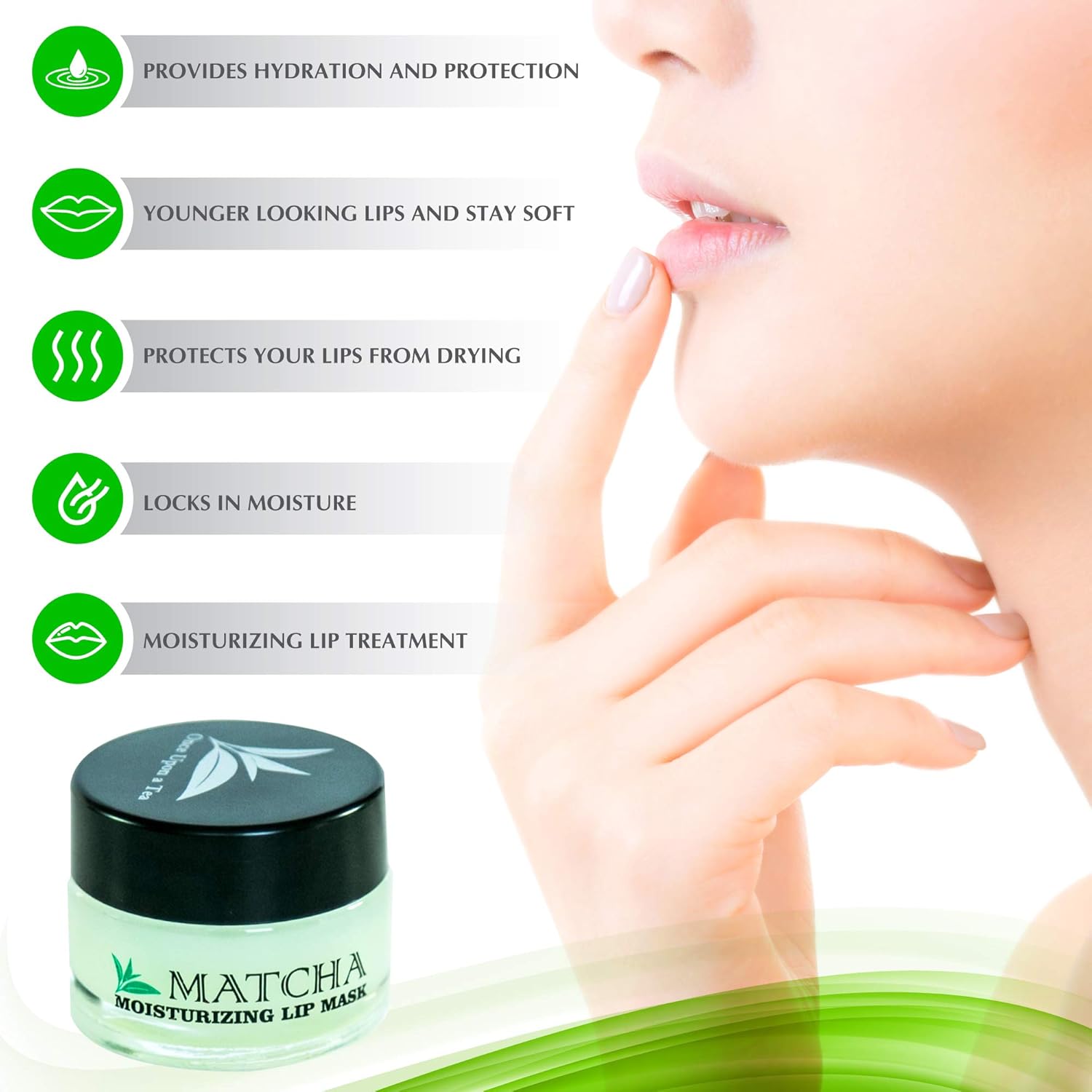 Moisturizing Green Tea Matcha Sleeping Lip Mask Balm, Younger Looking Lips Overnight, Best Solution For Chapped And Cracked Lips, Unique Lip Gloss Formula And Power Benefits Of Green Tea (Matcha) : Beauty