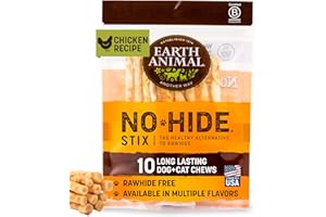 Earth Animal No Hide Stix - Long Lasting Rawhide Free Small Dog Chews Sticks, Chicken - 10 Count