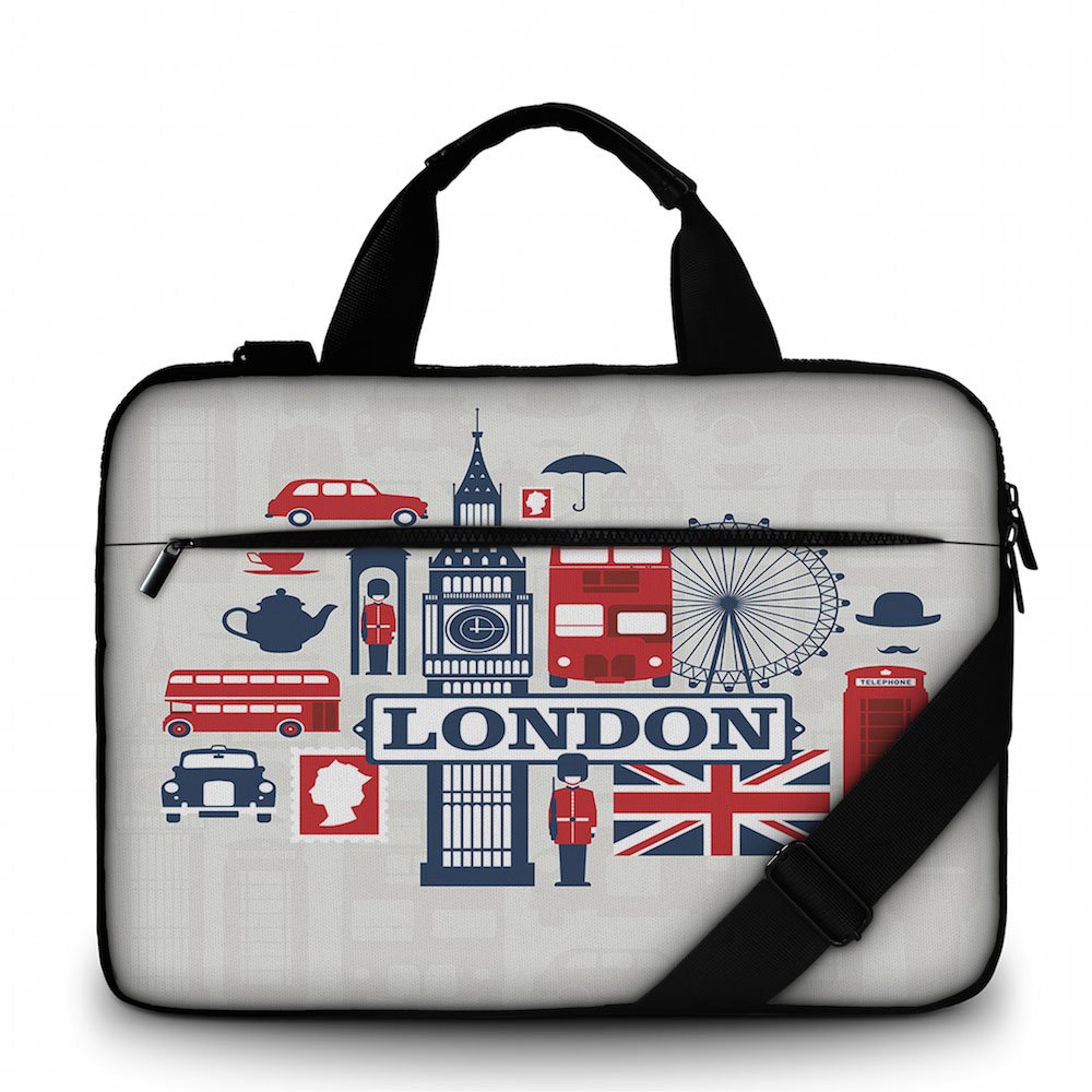 Silent Monsters Laptop bag case 15.6 inch made of Canvas with pocket for accessories, Design: London 2