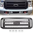 HECASA Front Grille Compatible with 2005-2007 Ford F250 F350 F450 F550 Super Duty Excursion Upper Bumper Hood Grill Painted Black