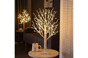 NXUEBDU Light Up Tree Decor Indoor 2 ft Lighted Birch Tree with LED Lights, 144 LEDs White Christmas Tree Tabletop Centerpieces Battery Operated with Timer for Home Inside Decoration