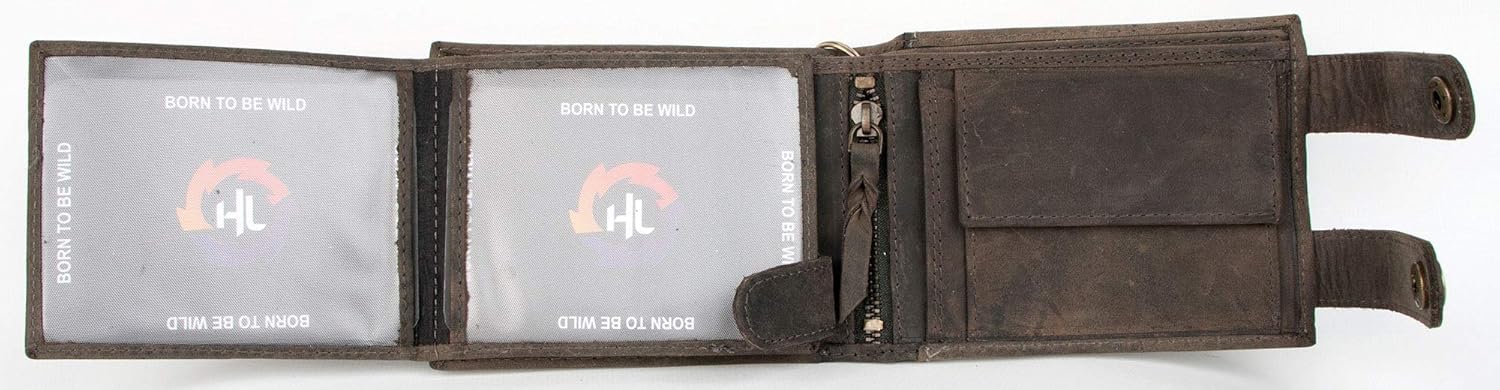 Grey-Brown Genuine Leather Wallet Born to be Ride with Two Buckles and a Chain - Image 5