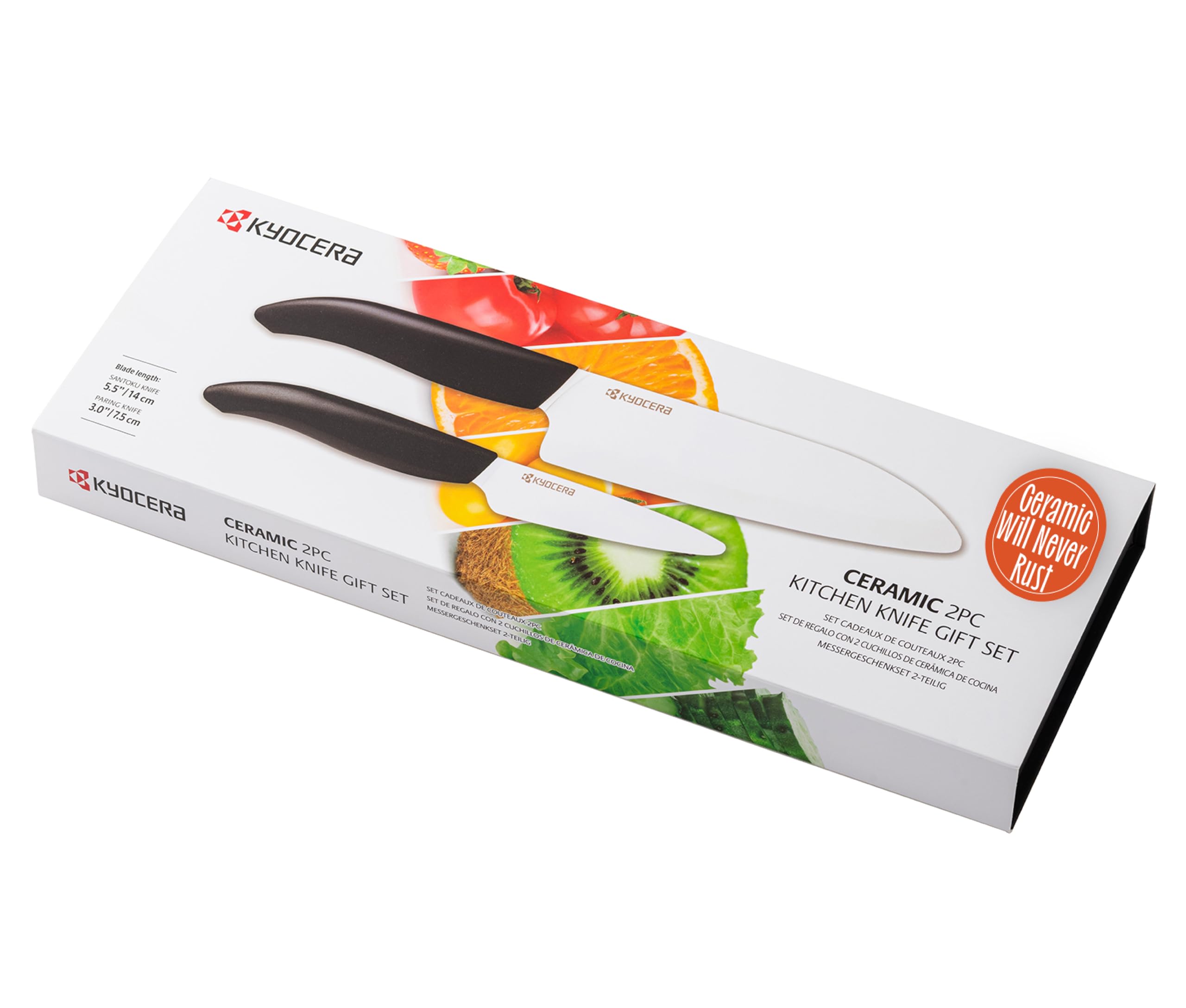 Kyocera FK-2PC-WH-BK "Black Handle Handle" Gift Set with 14cm Santoku and 7.5cm Paring Knife