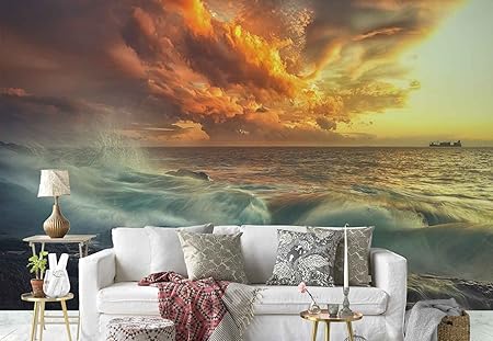 Papier Peint Mural Rochers De La Mer Vagues Eclaboussure Ciel