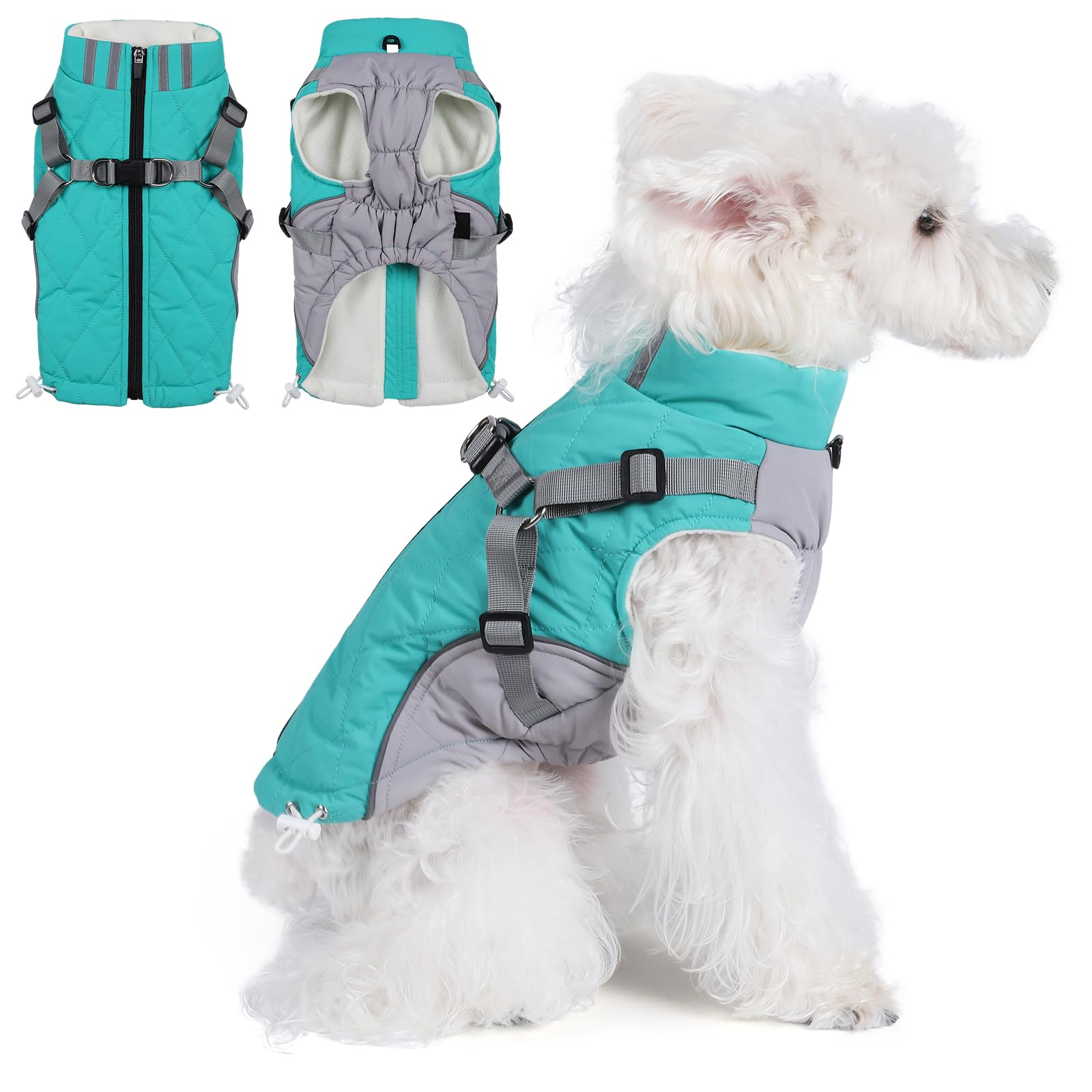 Poseca Dog Coat,Small Dog Harness Coat - Waterproof Winter Jacket with Built-In Harness for Small to Large Dogs