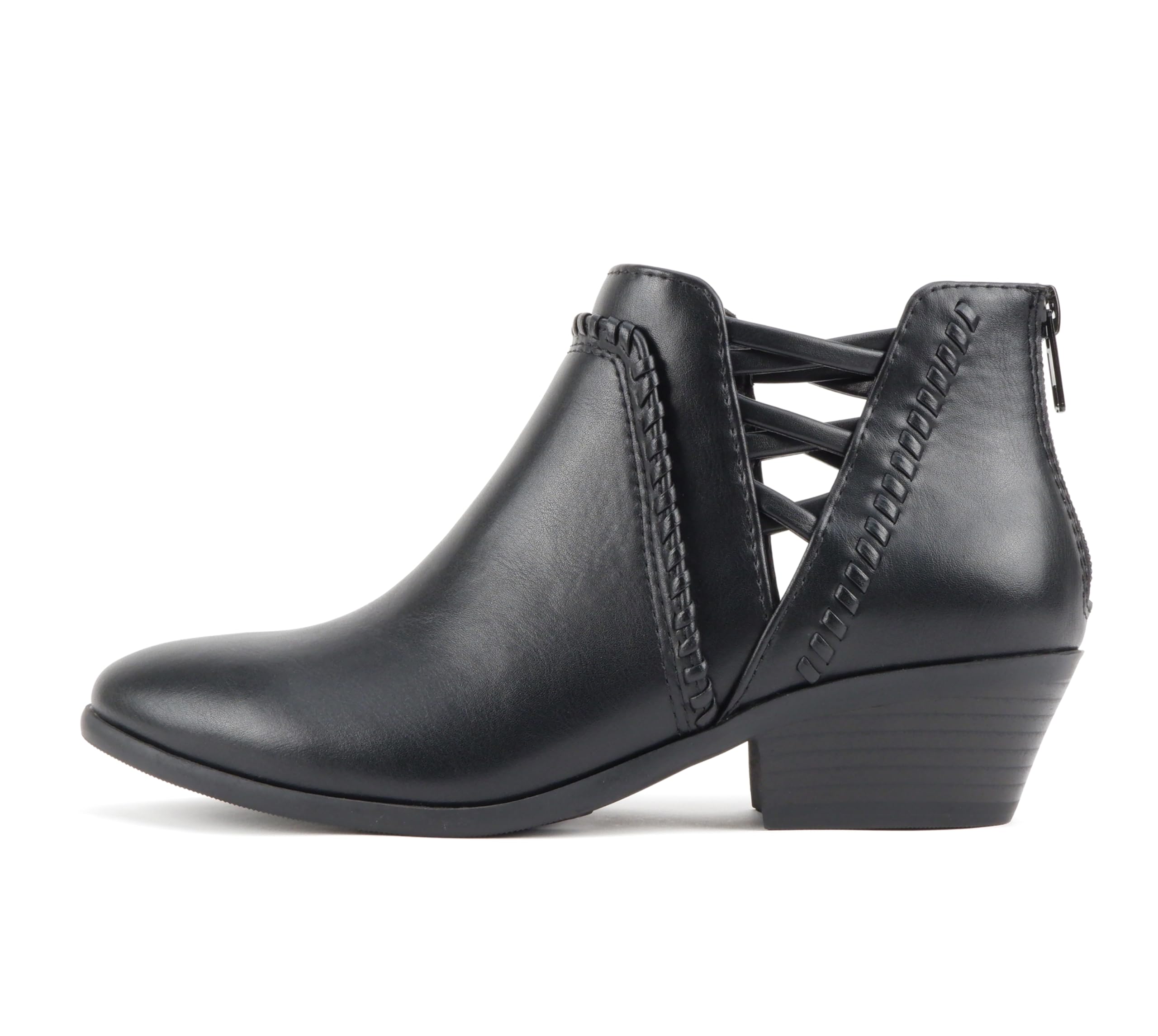 Photo 1 of Soda Sincere Women's Low Ankle Heel Bootie with Elastic Cross Straps (Black Pu, us_footwear_size_system, adult, women, numeric, wide, numeric_8_point_5)