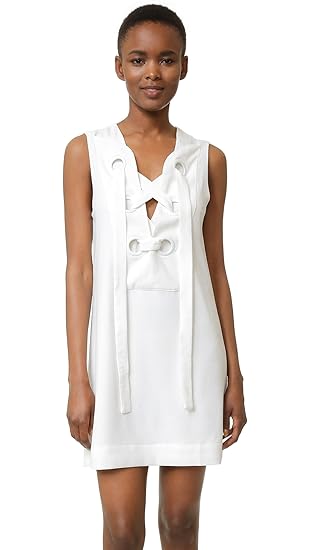 white lace up front dress