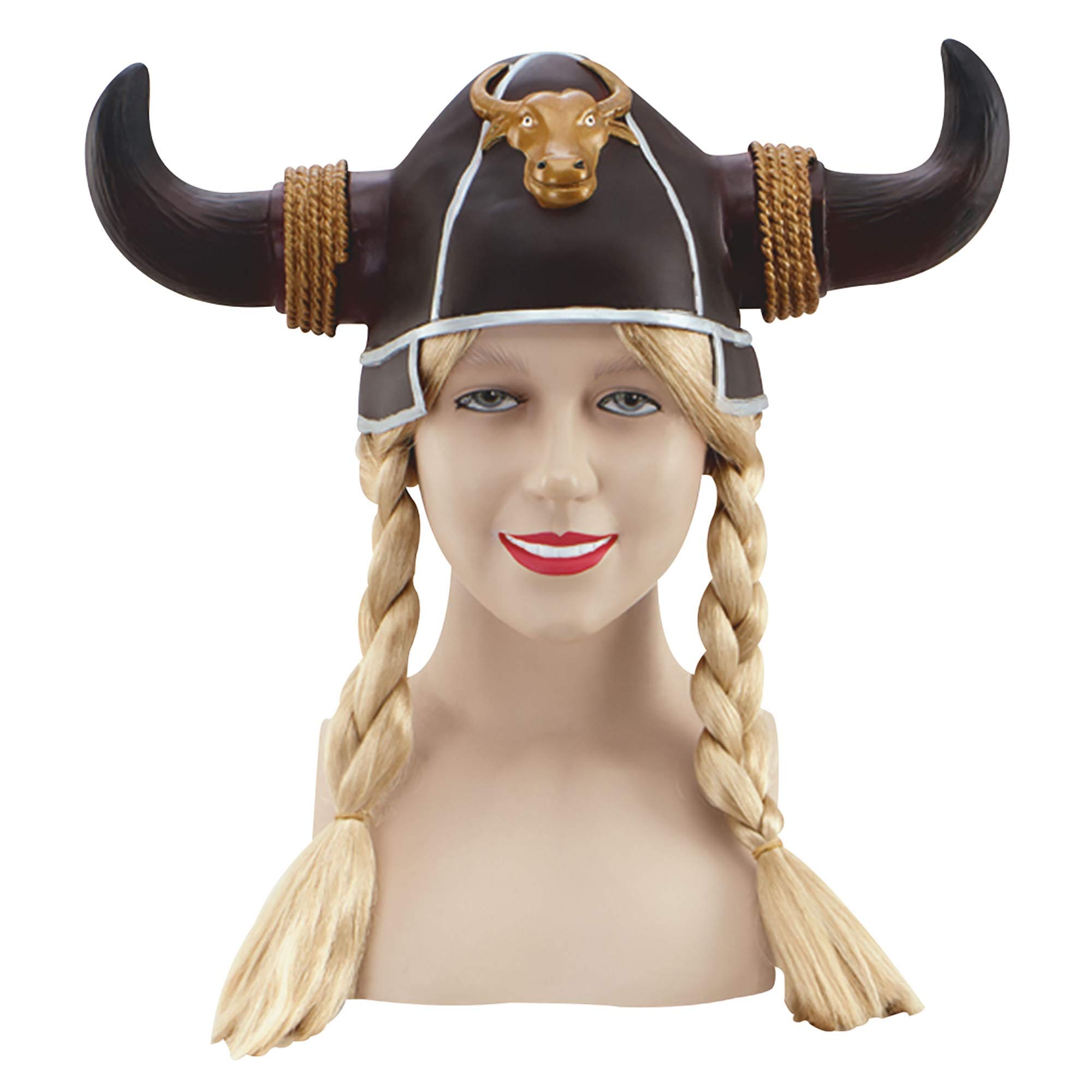 Women's Brown Viking Helmet with Blonde Plaits (Pack of 1) - Eye-Catching Design, Perfect Accessory for World & Culture, World Book Day, Cosplay, Themed Events, Parties, & More Halloween Halloween