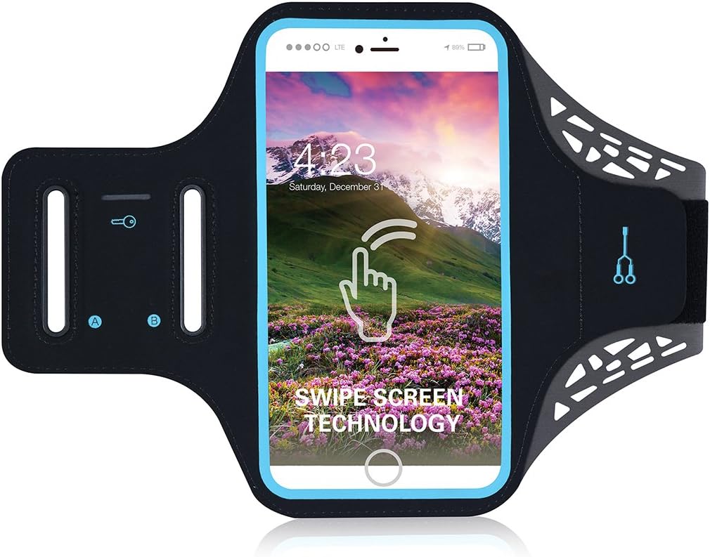 Sports Armband for iPhone X/8/7/6S/6 Plus, Fingerprint Touch,Sweatproof and Earphone Lock Arm Band for Men and Woman Running Hiking Biking Walking Exercise