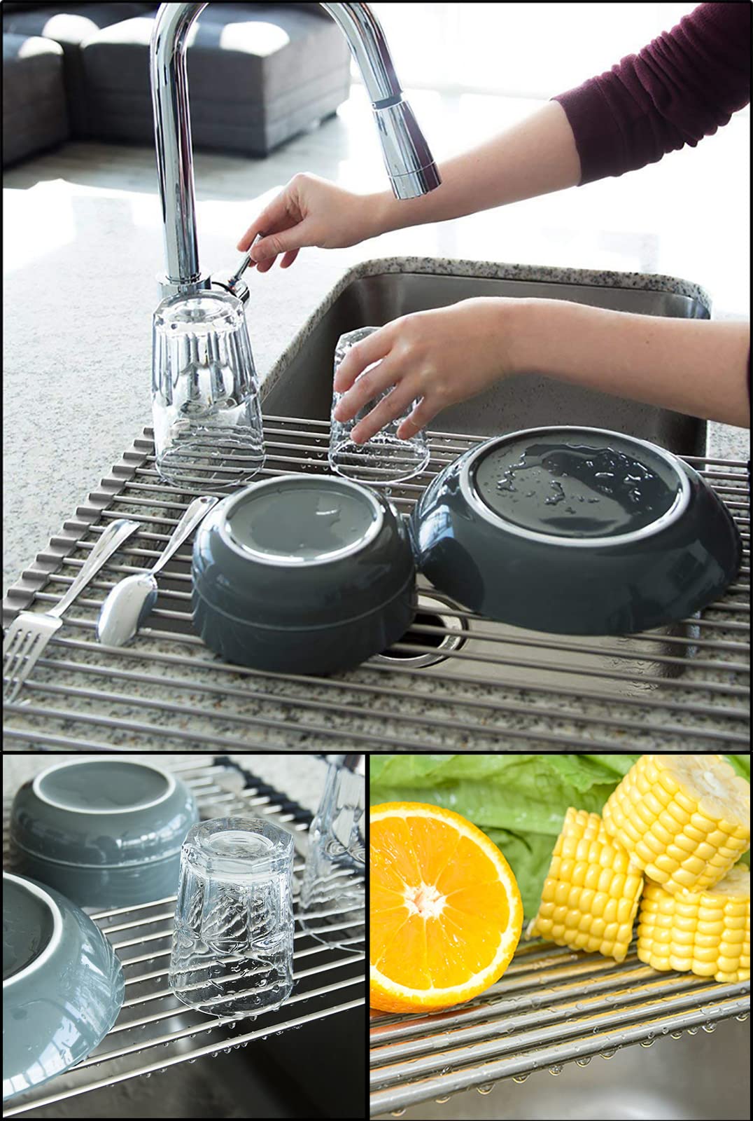 Mua Tomorotec 17.7" x 15.5" Roll Up Dish Drying Rack Over Sink Drying ...