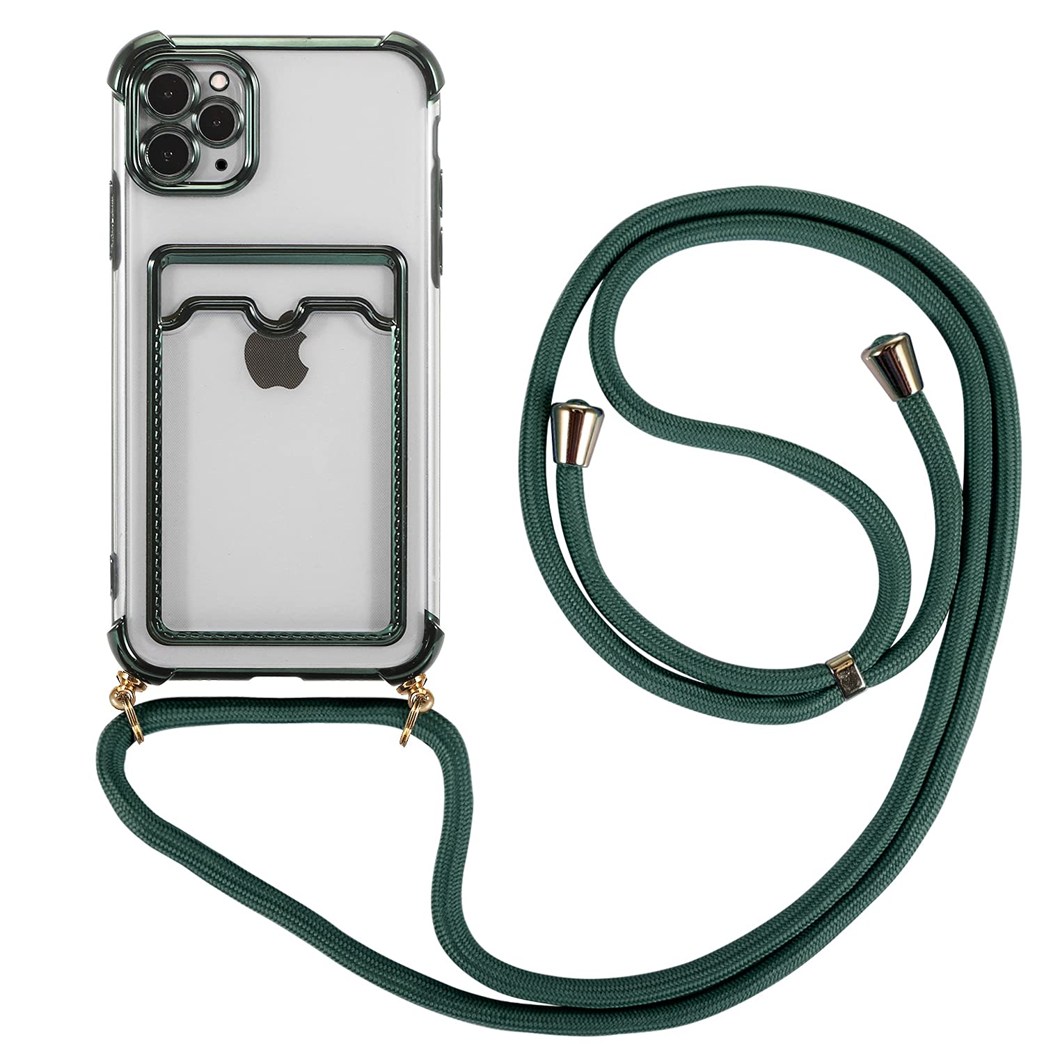 xinyunew Lanyard Case for iphone 11 pro Max,Adjustable Crossbody Lanyard Strap, Premium PU with Card Holder,Waterproof Protective Back Cover for iphone 11 pro Max 6.5 inch, Dark Green