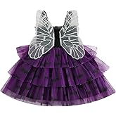 BABWWNIX Toddler Baby Girls Halloween Outfit Costume Smocked Sleeveless Tulle Butterfly Wings Dress Birthday Tutu Party Dress