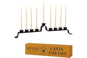 RTZEN Hanukkah Menorah 9 Branch - Large Wrought Iron Menorah Candle Holder - Handmade, Kosher, Fits Various Candle Sizes - Made to Last - Unique Black Menorahs for Chanukah