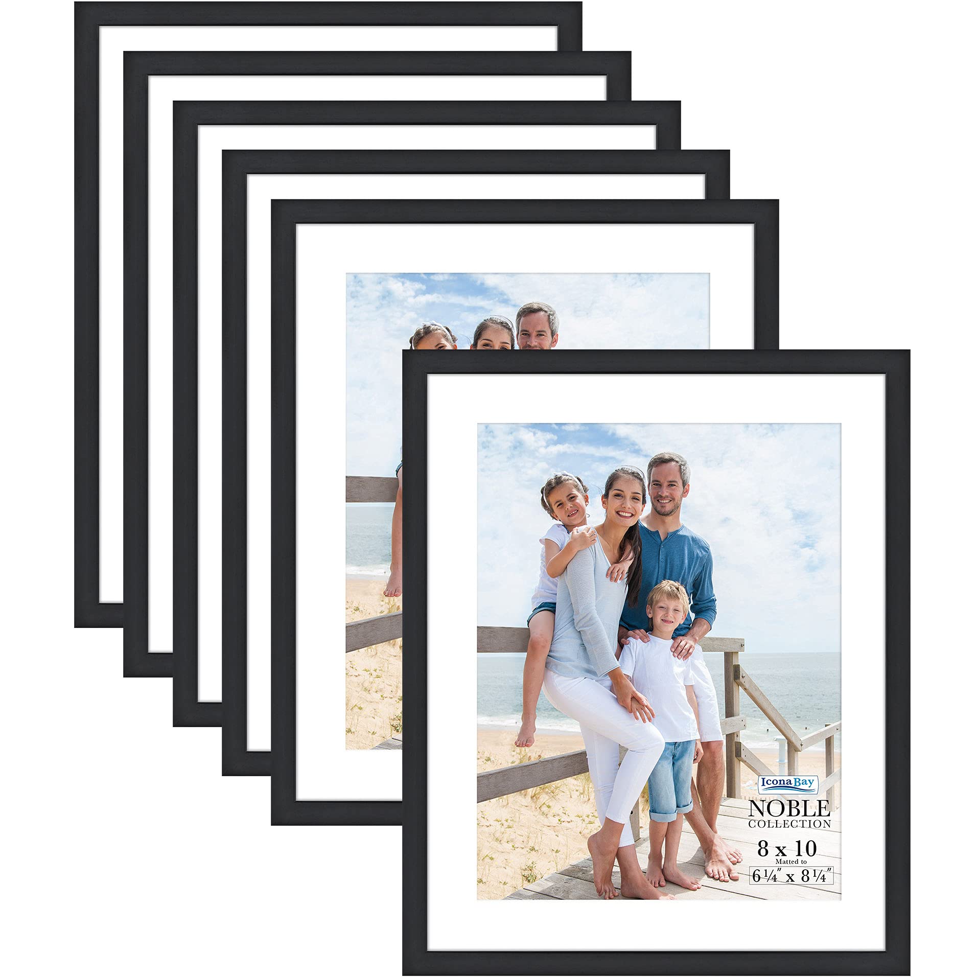 Icona Bay 10x8 Picture Frames w/Mat (Black, 6 Pack), Modern Professional Frame Set, Noble Collection