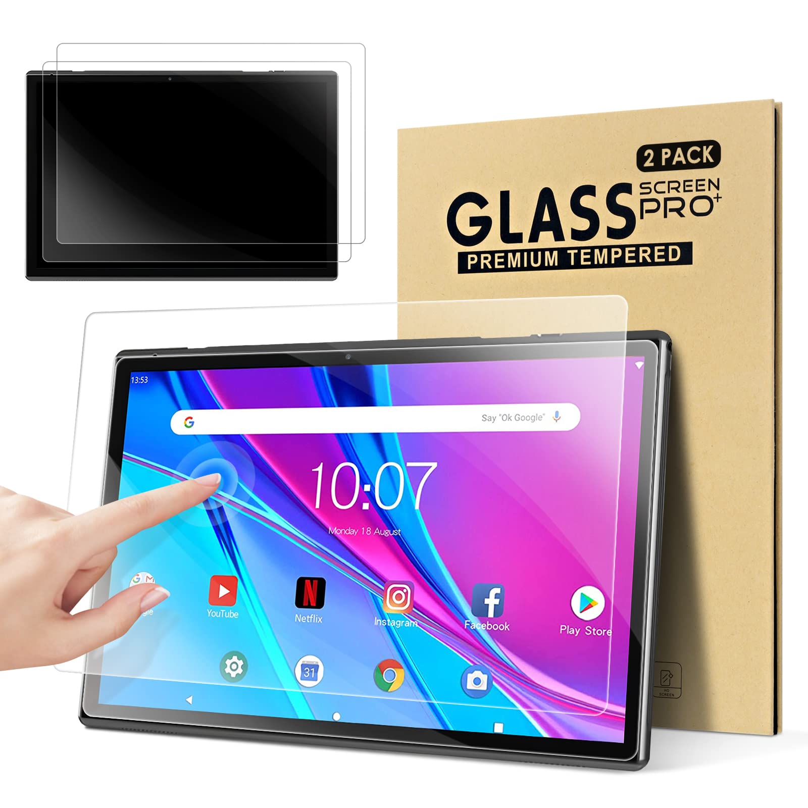 KATUMO 2 Pack Universal 10 Inch Screen Protector, 10.1 inch Tempered Glass Film compatible with DOOGEE U10 / Blackview/EagleSoar/UMIDIGI/kotsren/Ainmel/Byxsb Tablet 10 inch, Clear Scratch Resistant