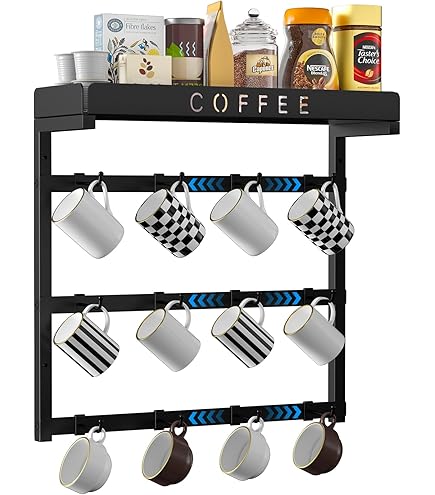 Rustic Ug Rack Wall Ounted With Shelf - 12 Coffee Cup Hangers Built In Shelf For Coffee Sugar More Wooden Coffee Mug Display And Organizer Distressed Coffee Rack Whitewashed P 36533465 - View #6