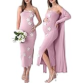 Rnxrbb 2 PCS Floral Baby Shower Maternity Dress Cardigan Photoshoot Long Tube Dresses Gender Reveal for Night Out&Cocktail