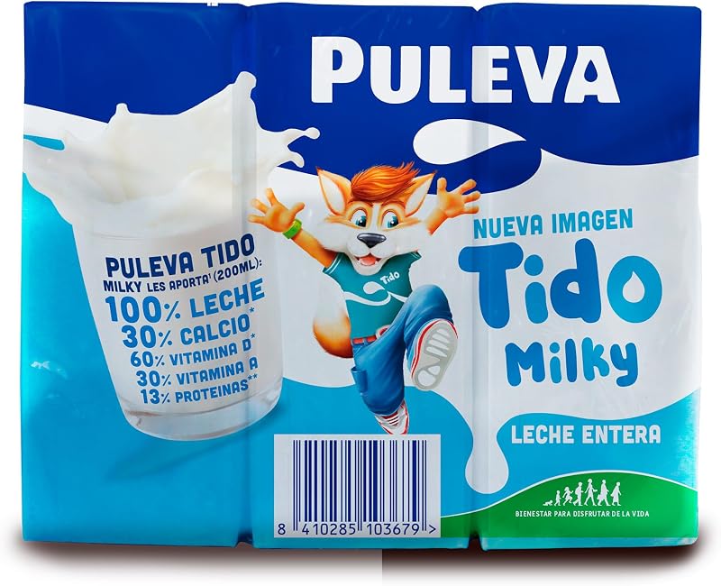 Tido Milky Leche Entera con Vitaminas A y D y Pajita, Pack 6x200ml