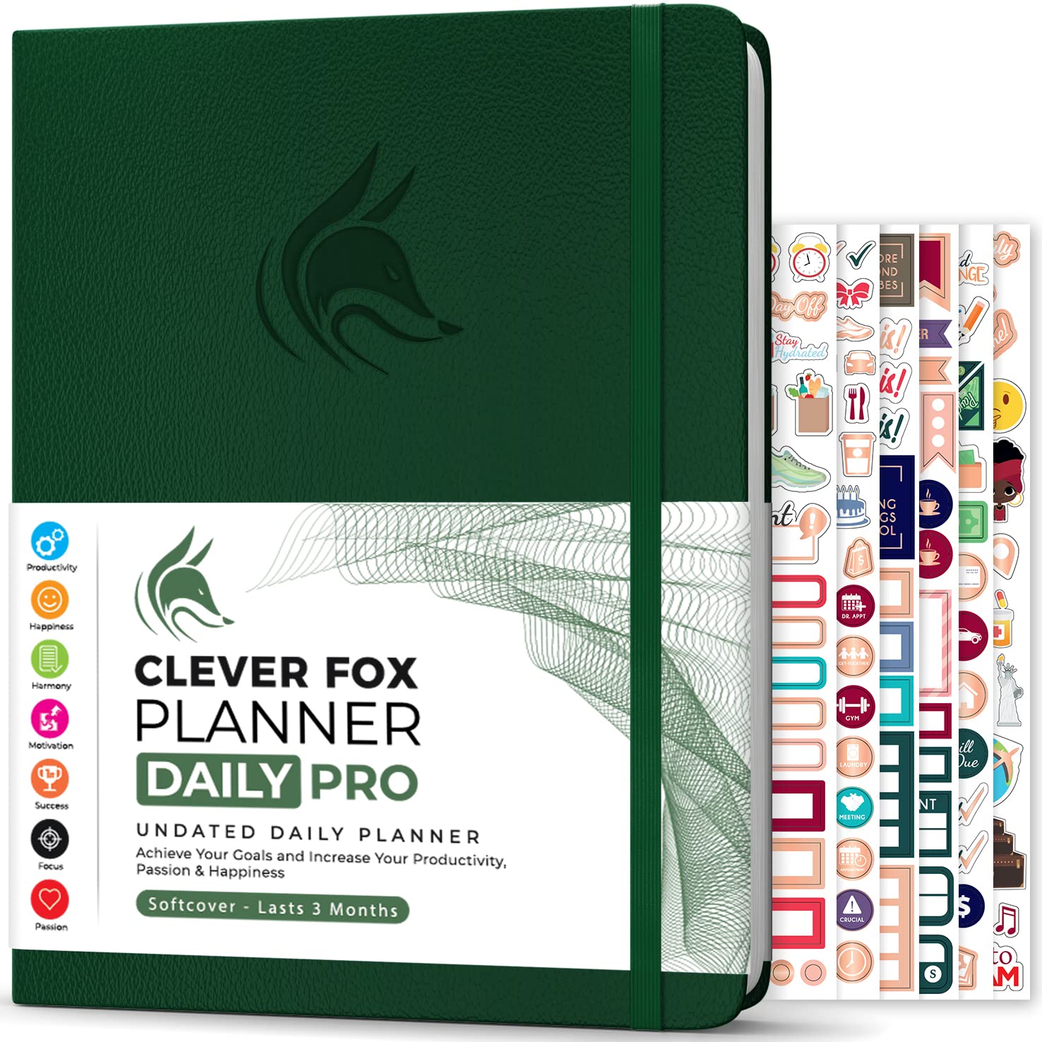Clever Fox Planner Daily PRO - Daily Life Planner and Gratitude Journal to Increase Productivity, Time Management and Hit Your Goals, Undated, A4 Size - 21.5x28cm, Lasts 3 Months (Forest Green)