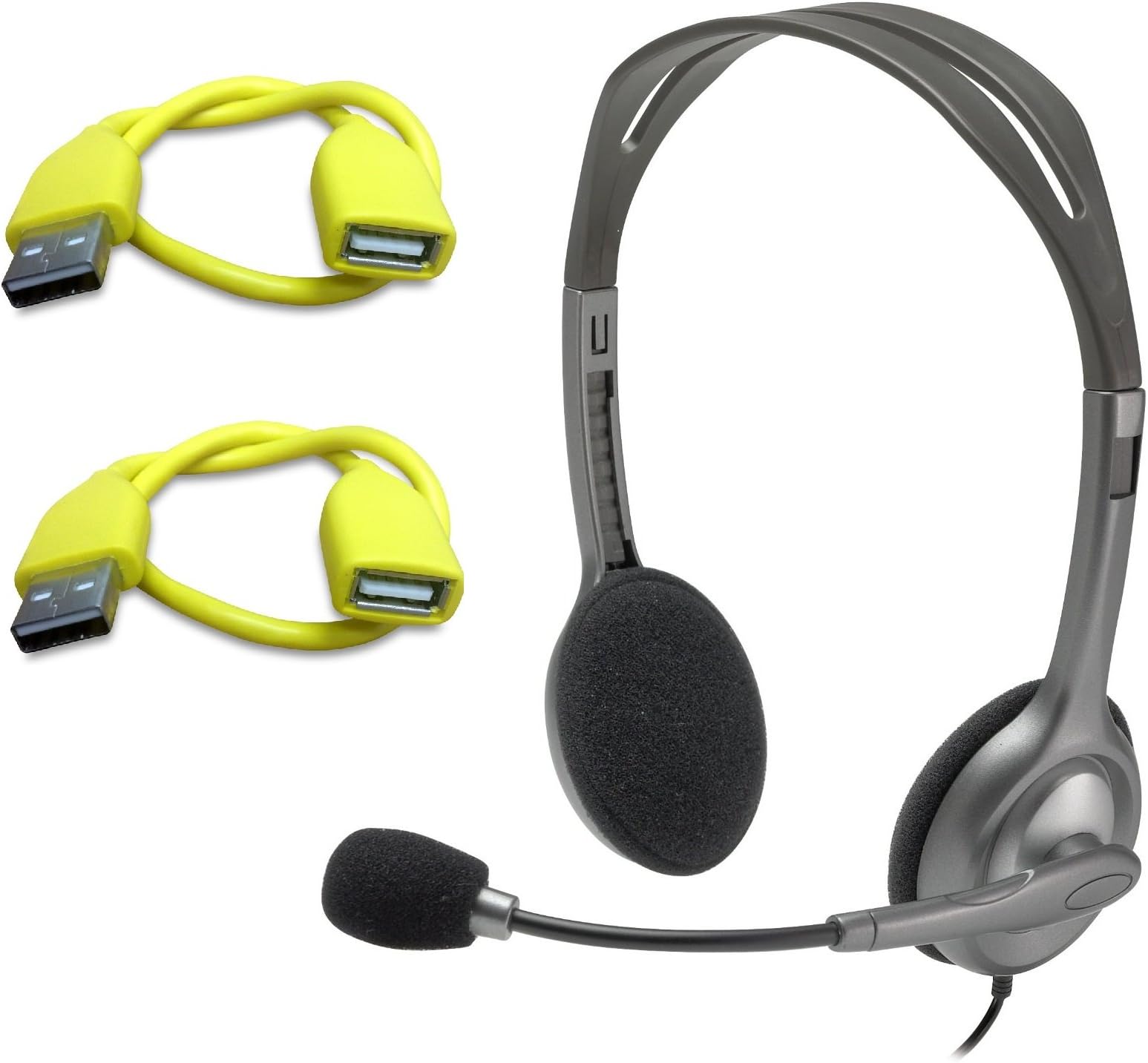 Logitech Stereo Headset H111 (981-000612) in Bulk Packaging Plus Bonus USB Extenders
