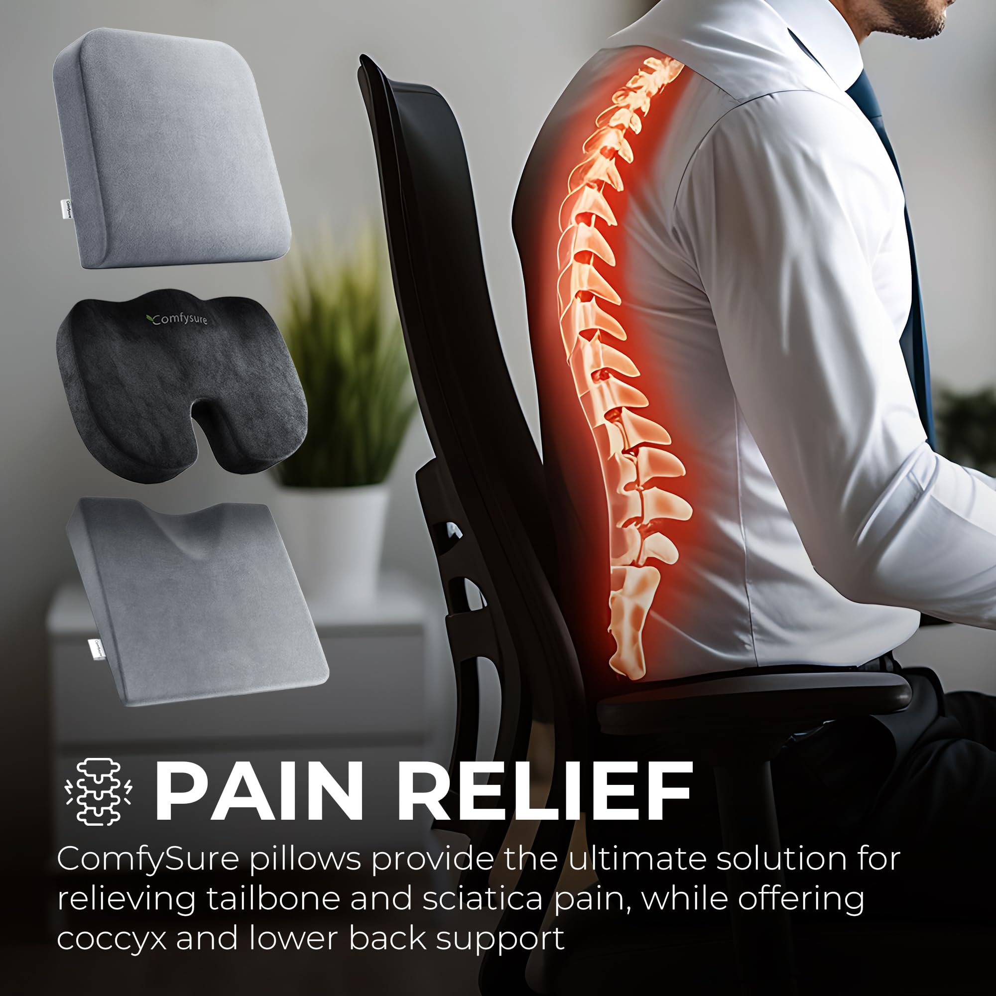 Wedge Car Height Booster Seat Cushion - Office Chair Cushion - Memory Foam Tailbone Pain Relief Cushion for Driving, Office, Gaming Chair - Orthopedic Lower Back, Tailbone, Coccyx, HIPS Support