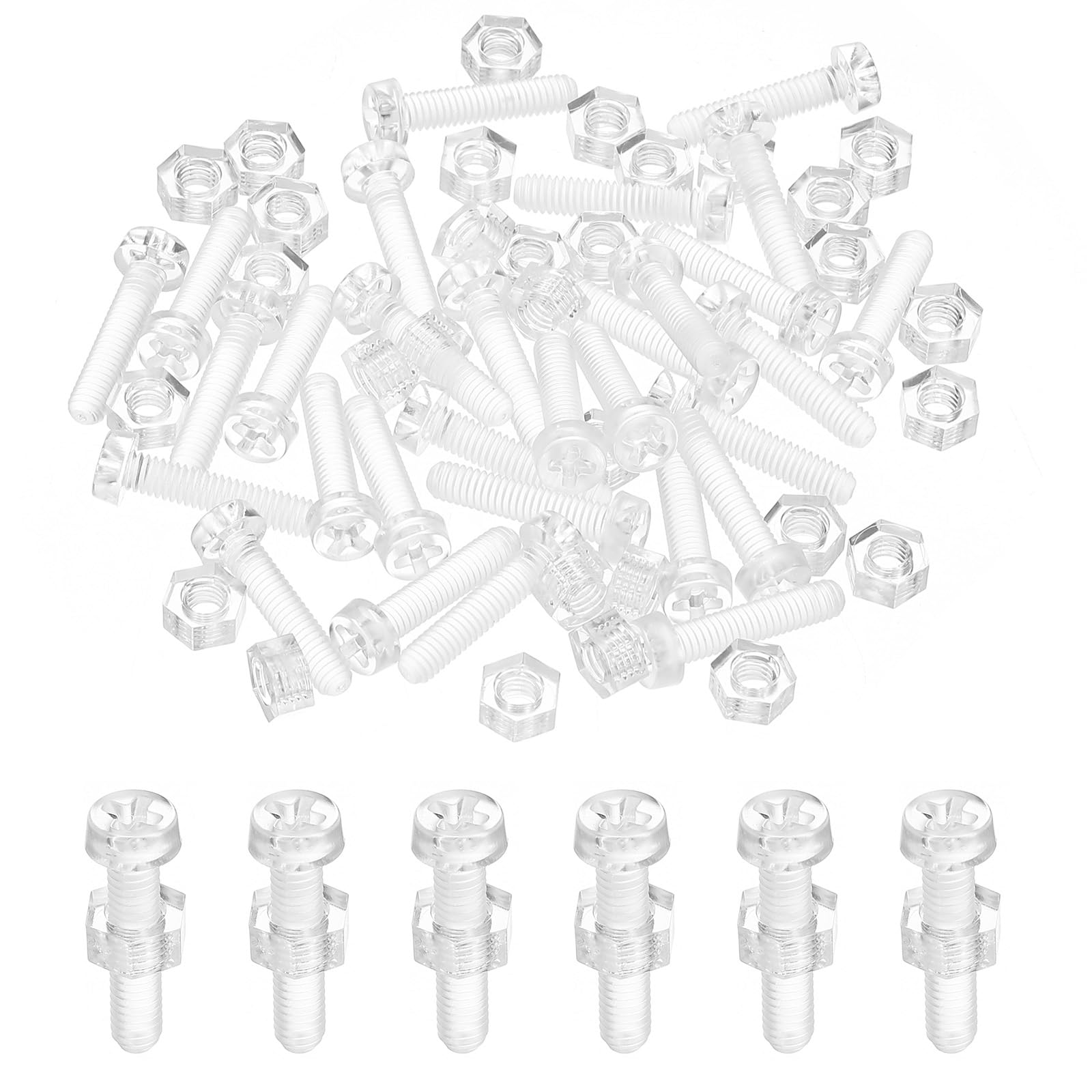 PATIKIL M4x18mm Clear Acrylic Screws and Hex Nuts Kit, 30 Set PC Plastic Phillips Round Head Bolts for Machine Accessories, Transparent