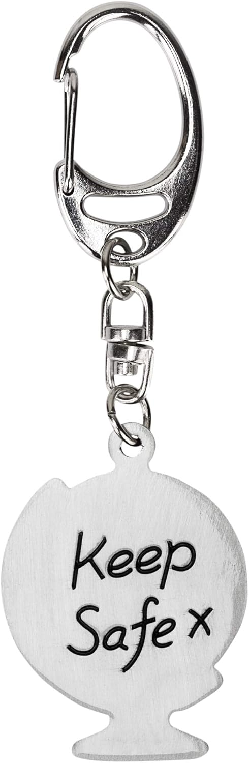 Globe Metal Keyring - Keep Safe Message, Silver Grey - Image 3