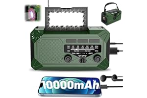 Amiluo 10000mAh Emergency Radio, AM/FM/NOAA Solar Crank Radio with USB Charger, Flashlight, Reading Light, SOS Alarm, Solar P