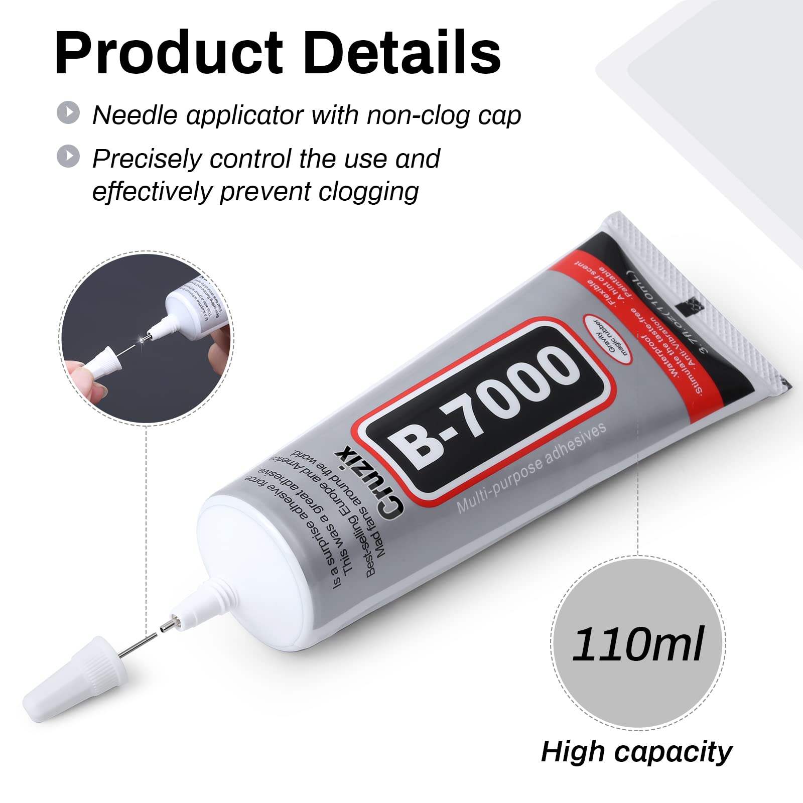 B7000 Jewelry Bead Glue for Jewelry Making, Clear 3.7 fl oz B7000+Plus Multipurpose Super Adhesive Glue for Rhinestone Crafts Fabric Metal Stone Nail Art Wood Glass (110 ml/ 3.7oz)