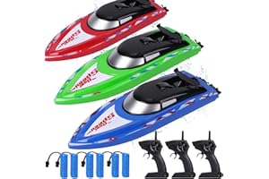 FunsLane 3 Pack Remote Control Boats for Pools and Lakes, High Speed RC Boat for Kids or Adults, 10 kmH 2.4 GHz RC Boats for Boys 4-7 8-12 Years with 6 Rechargeable Batteries
