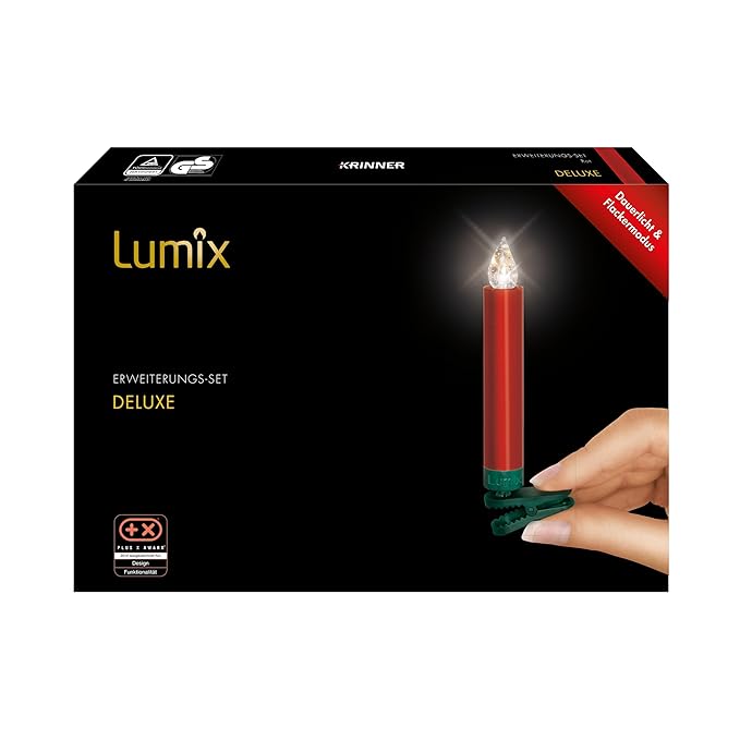 LUMIX Deluxe, kabellose LED-Christbaumkerzen, Erweiterungs-Set mit 5 Kerzen, 5x dimmbar, Flackermodus, Rot, Art. 74356