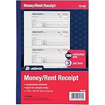Adams Geld- und Mietenbücher 3-teilig kohlenstofffrei 3 Stück, weiß, kanarische und rosa Seiten, 19,8 x 26,4 cm, Spiralbindung, 100 Buch, 4 Quittungen pro Seite Rezeptheft (TC1182 -E