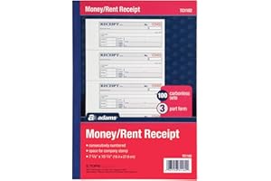 Adams Money and Rent Receipt Book, 3-Part, Carbonless, White/Canary/Pink, 7-5/8" x 10-7/8", Bound Wraparound Cover, 100 Sets per Book, 4 Receipts per Page (TC1182)