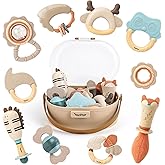 Baby Rattles & Teethers Set – Baby Toys 0-6 Months, Teething Toys 3-6 Months, Sensory Toys with Soft Textures, Gentle Sounds & Easy-Grip Shape, Neutral Newborn Gift(10-Pack)