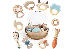 VANPLAY Baby Rattles & Teethers Set – Baby Toys 0-6 Months, Teething Toys 3-6 Months, Sensory Toys with Soft Textures, Gentle Sounds & Easy-Grip Shape, Neutral Newborn Gift（10-Pack）