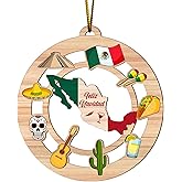 WODORO Christmas Decor Mexico Pinata 2D FLAT (NOT 3D) Wooden Ornaments for Christmas Tree Decorations 3.54 inches, Rear Mirror Hanging Car Accessories, Unique Gifts for Mexican Him Men Her Women