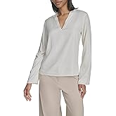 Halston Womens Long Sleeve V-Neck Loose Fit Top