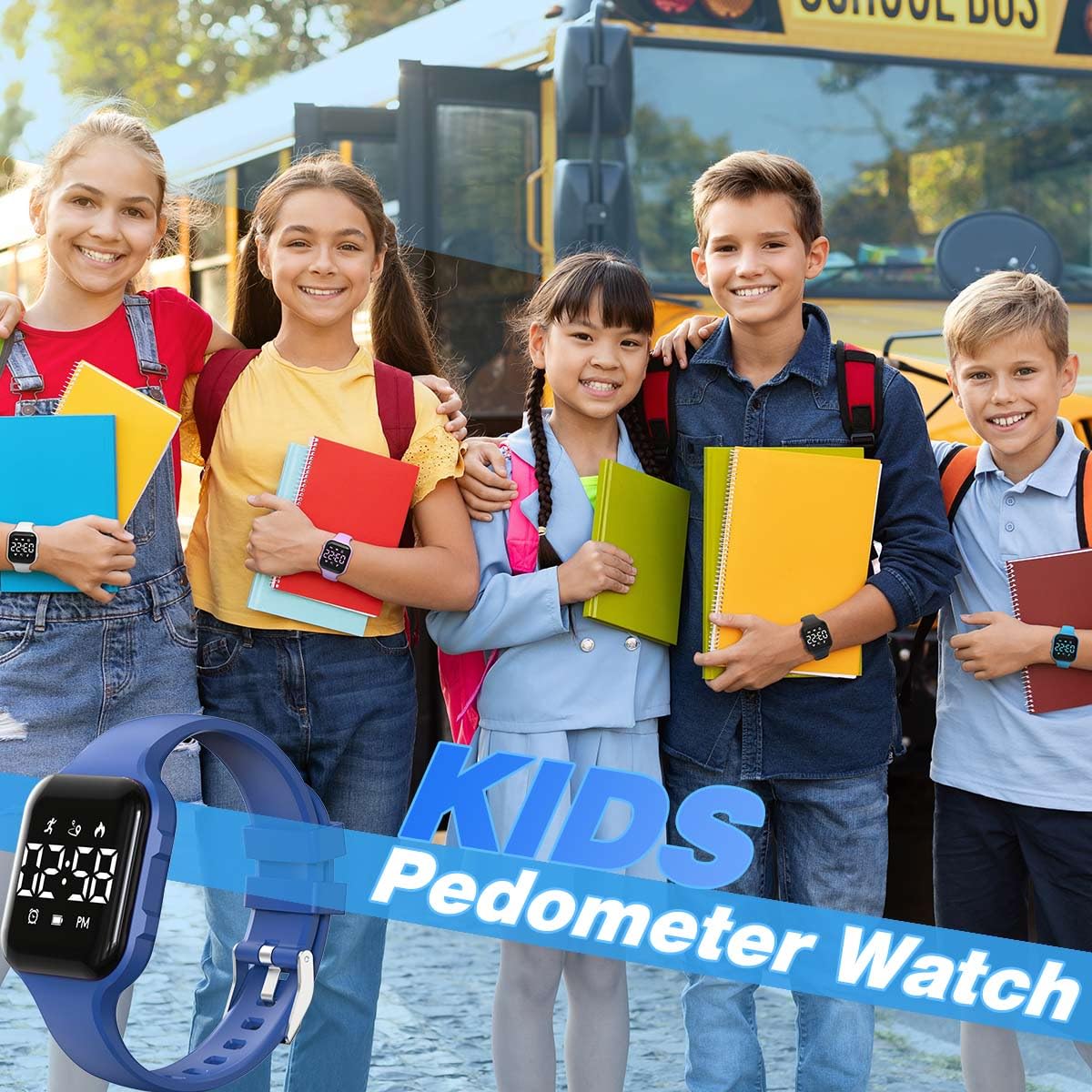 synwoo Kids LED Digital Watch, with Pedometer Step Counter, Waterproof, Sport Wristwatch, Calendar, Alarm Clock for Children Boys Girls Teens