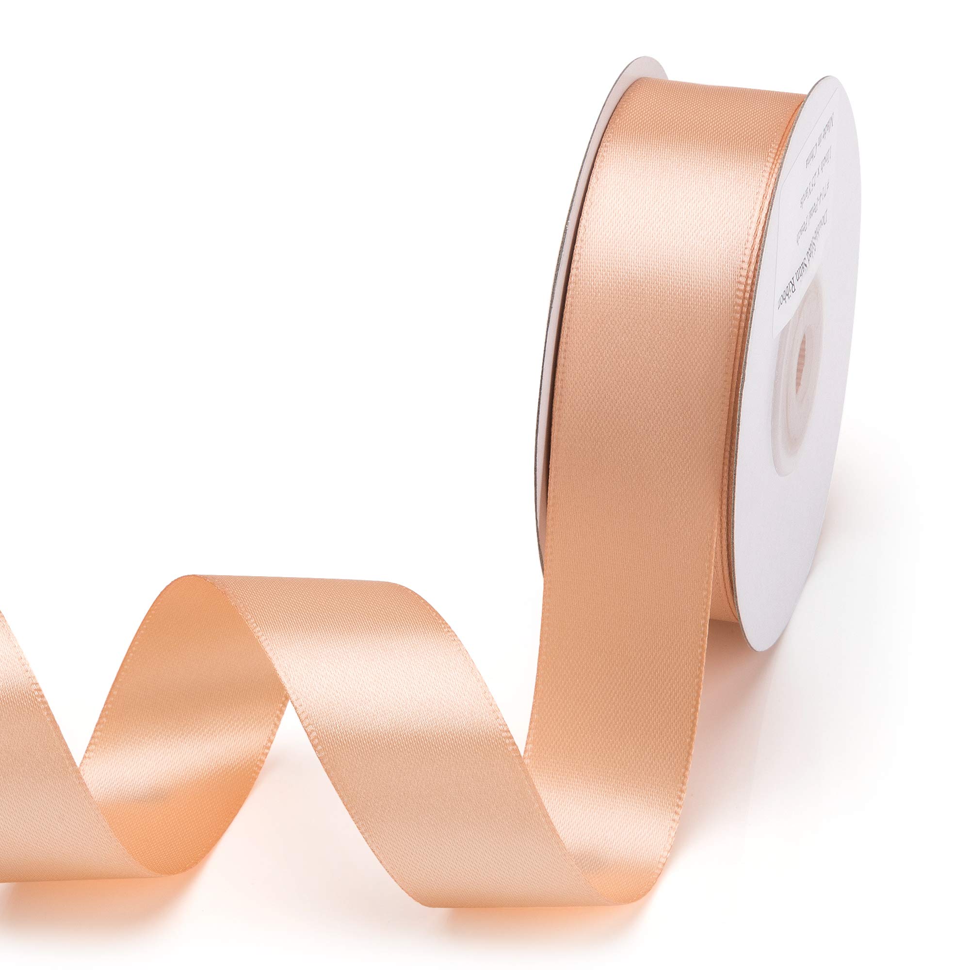 IHKFILAN Double Face Satin Ribbon in Petal Peach (25 mm x 22.86 m) Matt Shiny Gift Ribbon for Decorating & Crafts, Weddings, Christenings