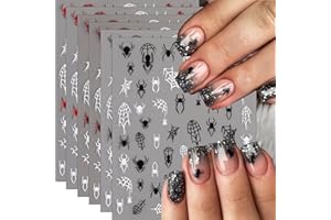 SHUXILIN 6Sheets Spider Web Halloween Nail Stickers Black White Red Spider Web Spider Nail Art Stickers 3D Self-Adhesive Glitter Spider Web Nail Decals Nail Supplies for Women Girls Nail Decoration Accessories